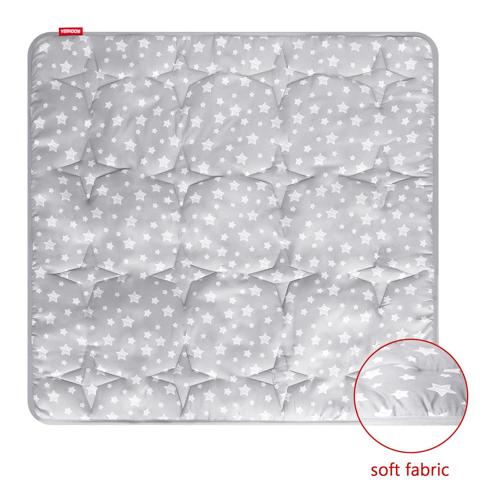 Moonsea nursery quilted rug close-up highlights soft padding.