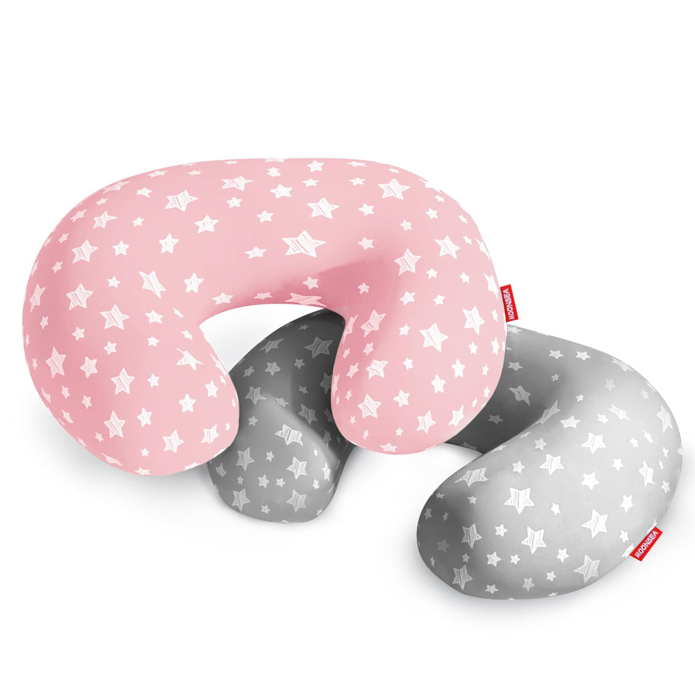 Moonsea nursing pillow cover grey navy star front view showing soft microfiber texture for baby comfort