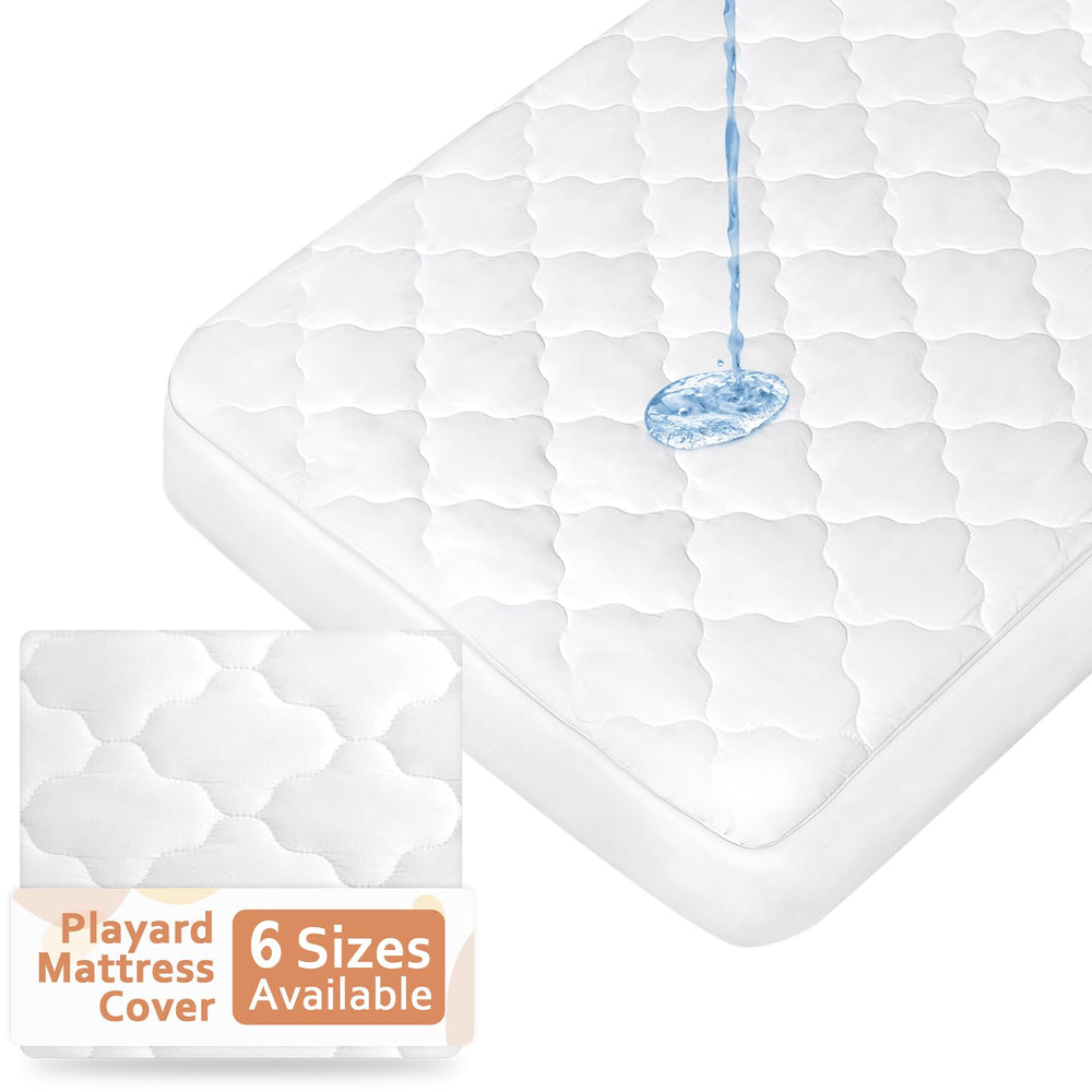 Moonsea Pack and Play Mattress Pad demonstrates Graco compatibility and spill protection.