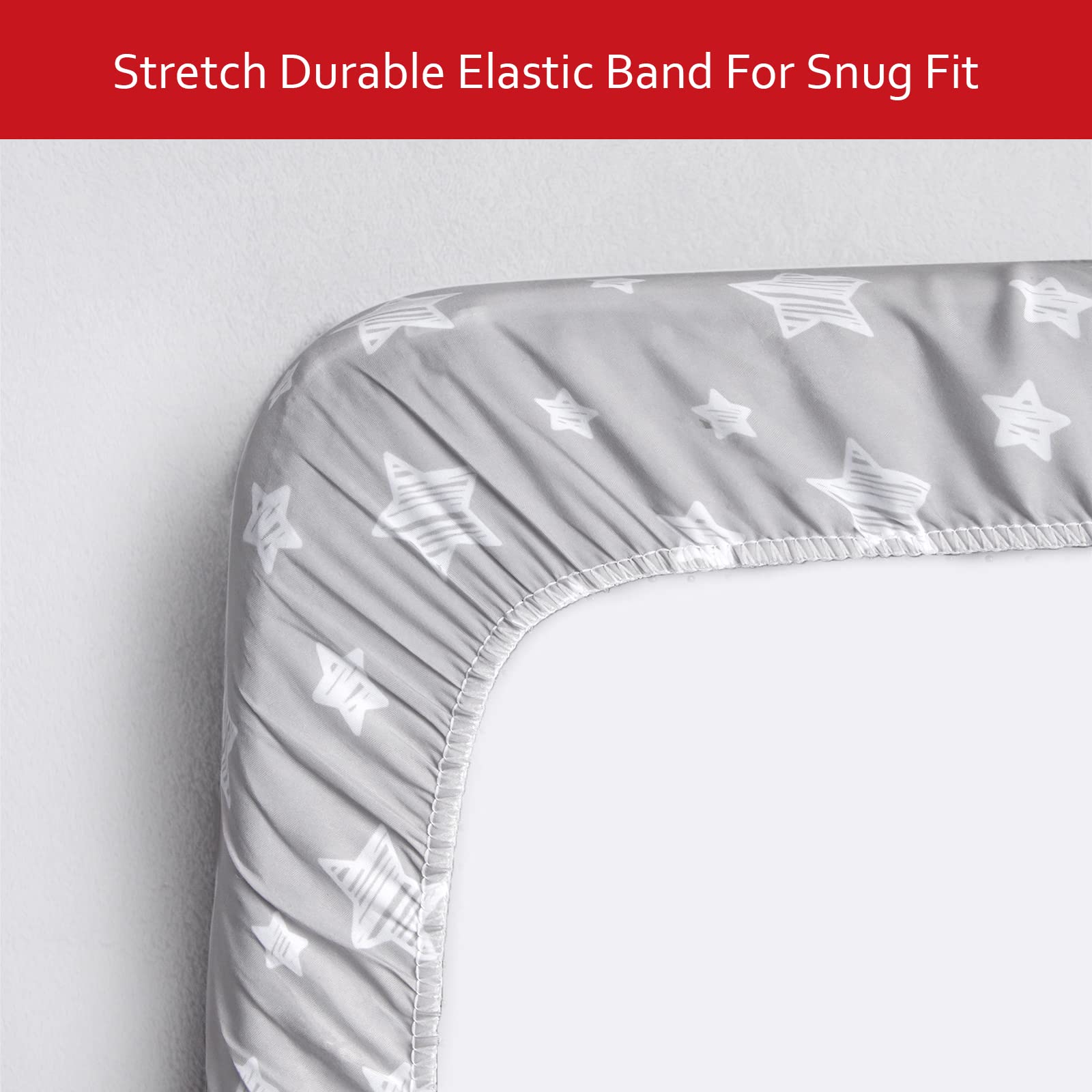 Moonsea grey and white star design complements nursery decor.