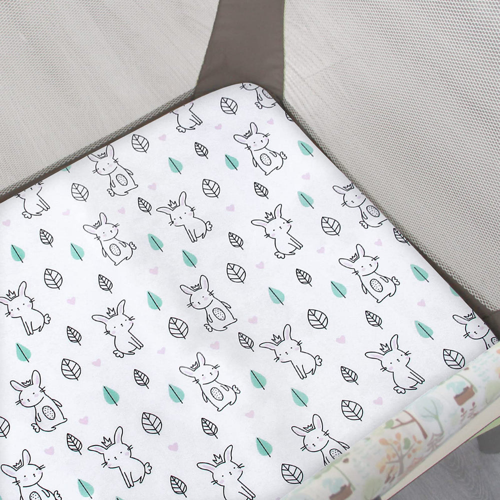Moonsea sheet featuring elastic edge for a snug, secure fit on a playard