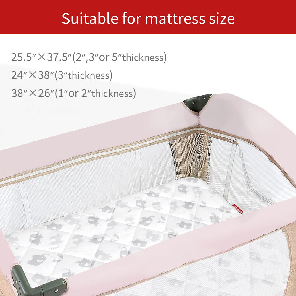 Moonsea Pack N Play sheets machine wash easy care tag for simple cleanup
