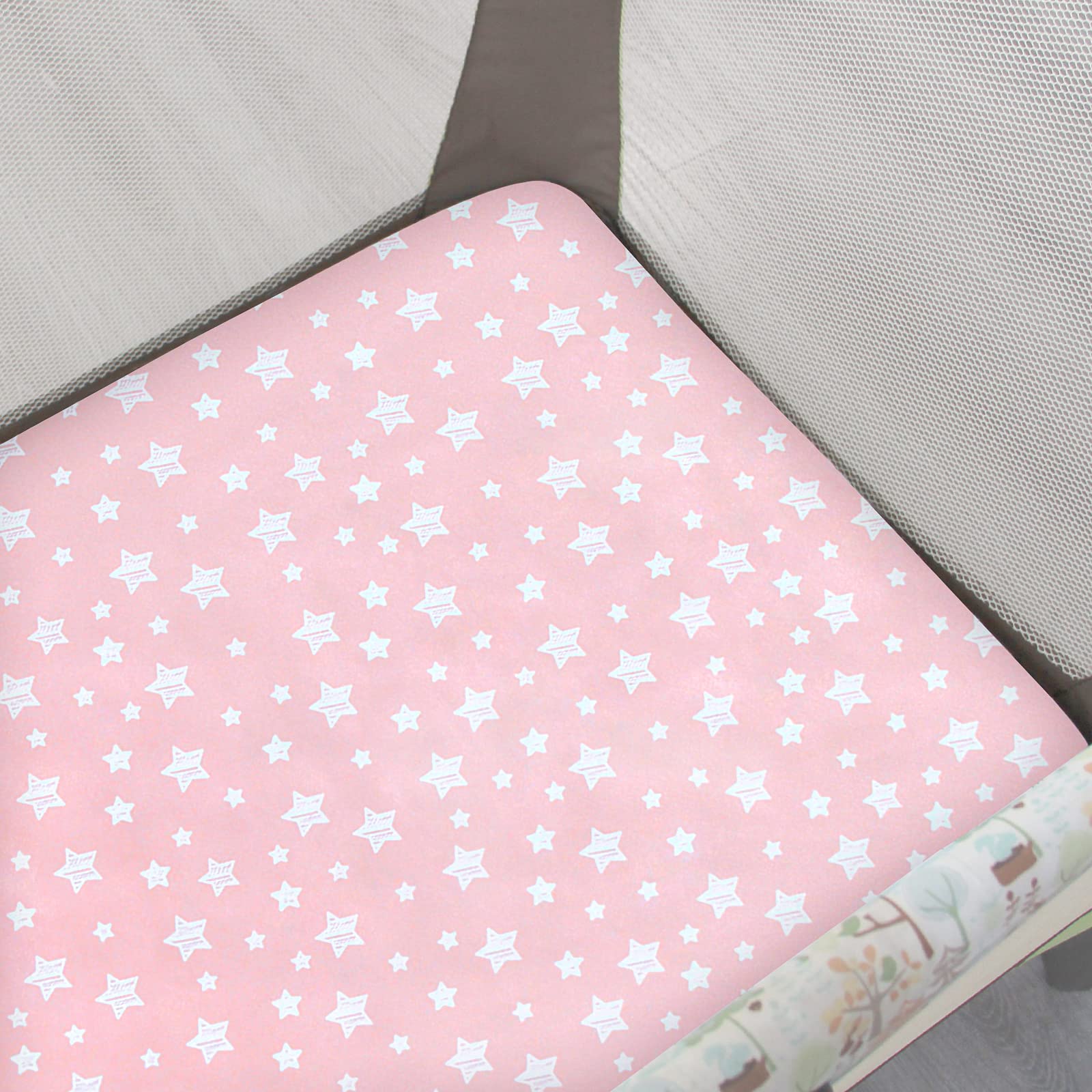 Close-up of Moonsea pack n play sheets soft breathable microfiber fabric