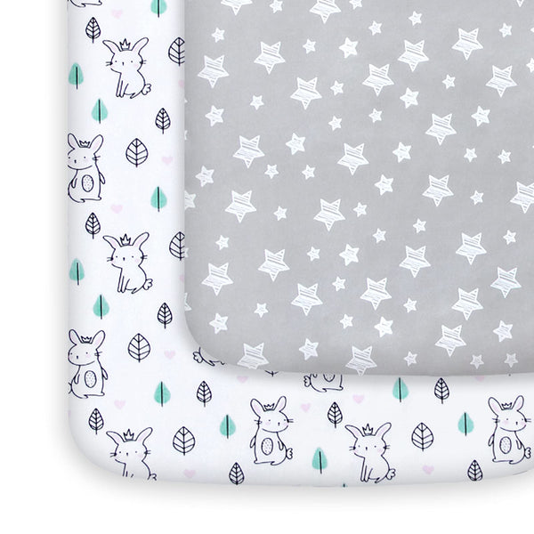 Moonsea pack-n-play sheets with stars and bunny pattern for a cozy sleep space