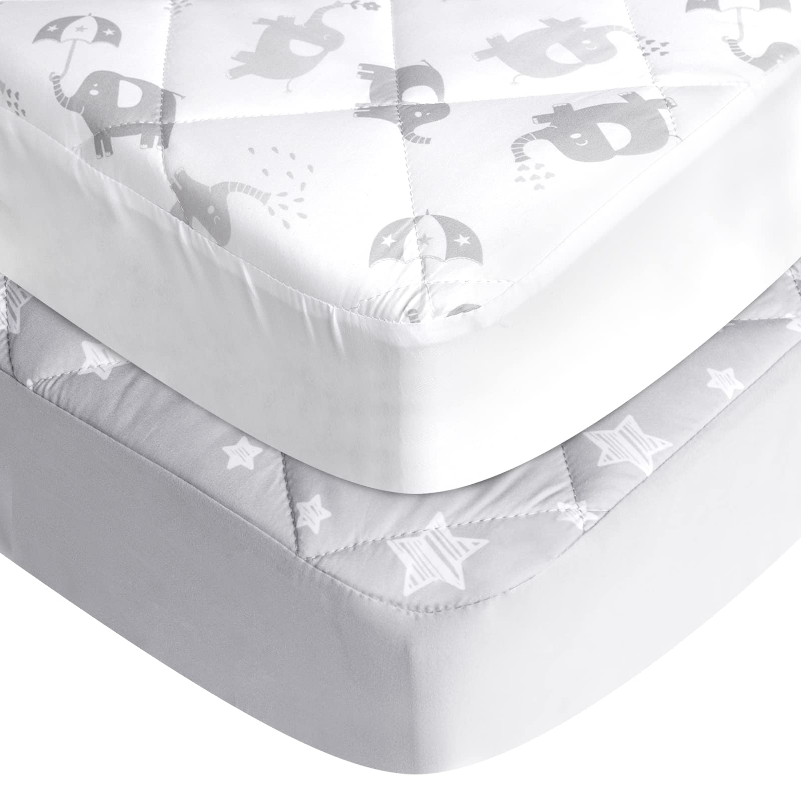 Moonsea Pack N Play sheets top view on mattress showing a secure fit and clean lines