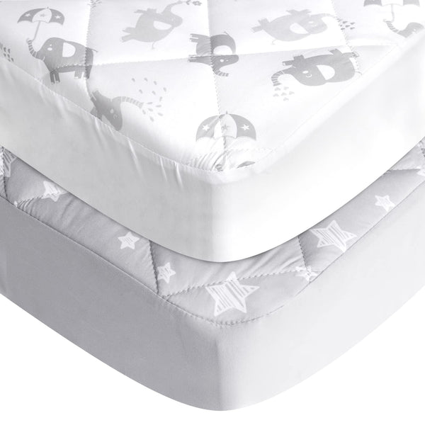 Moonsea Pack N Play sheets top view on mattress showing a secure fit and clean lines