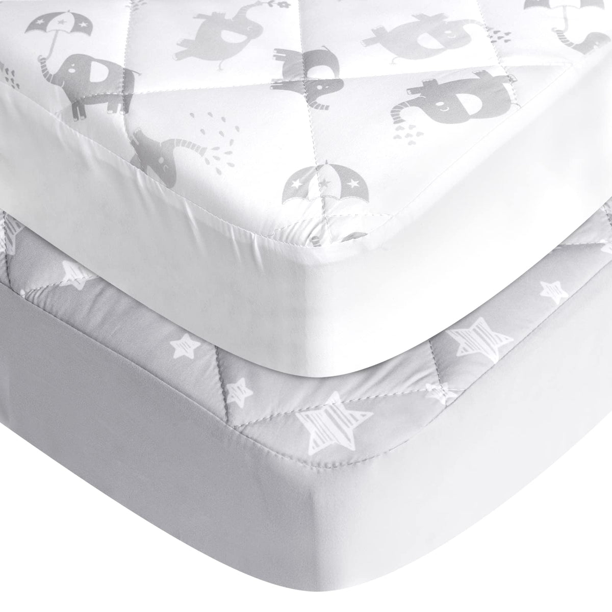 Moonsea Pack N Play sheets top view on mattress showing a secure fit and clean lines