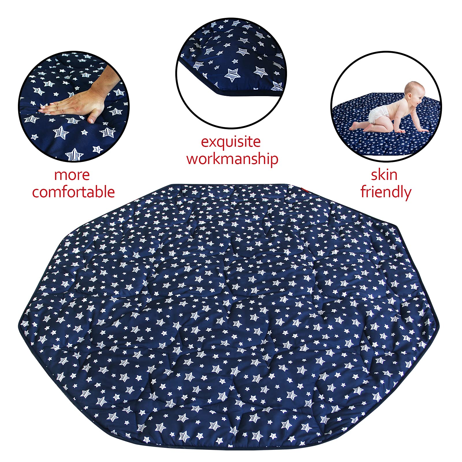 Moonsea Playpen Mat measures 61 inches for a roomy play area.