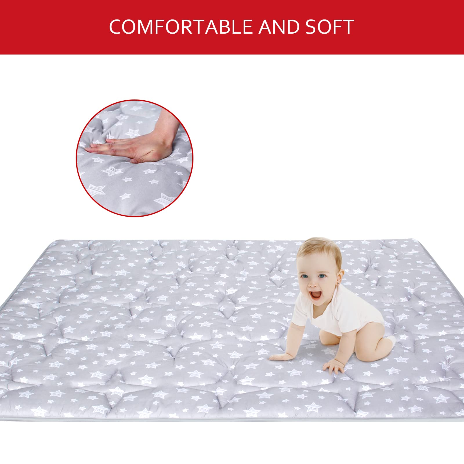 Moonsea soft-padding 50x50 mat provides cushioned crawling play.