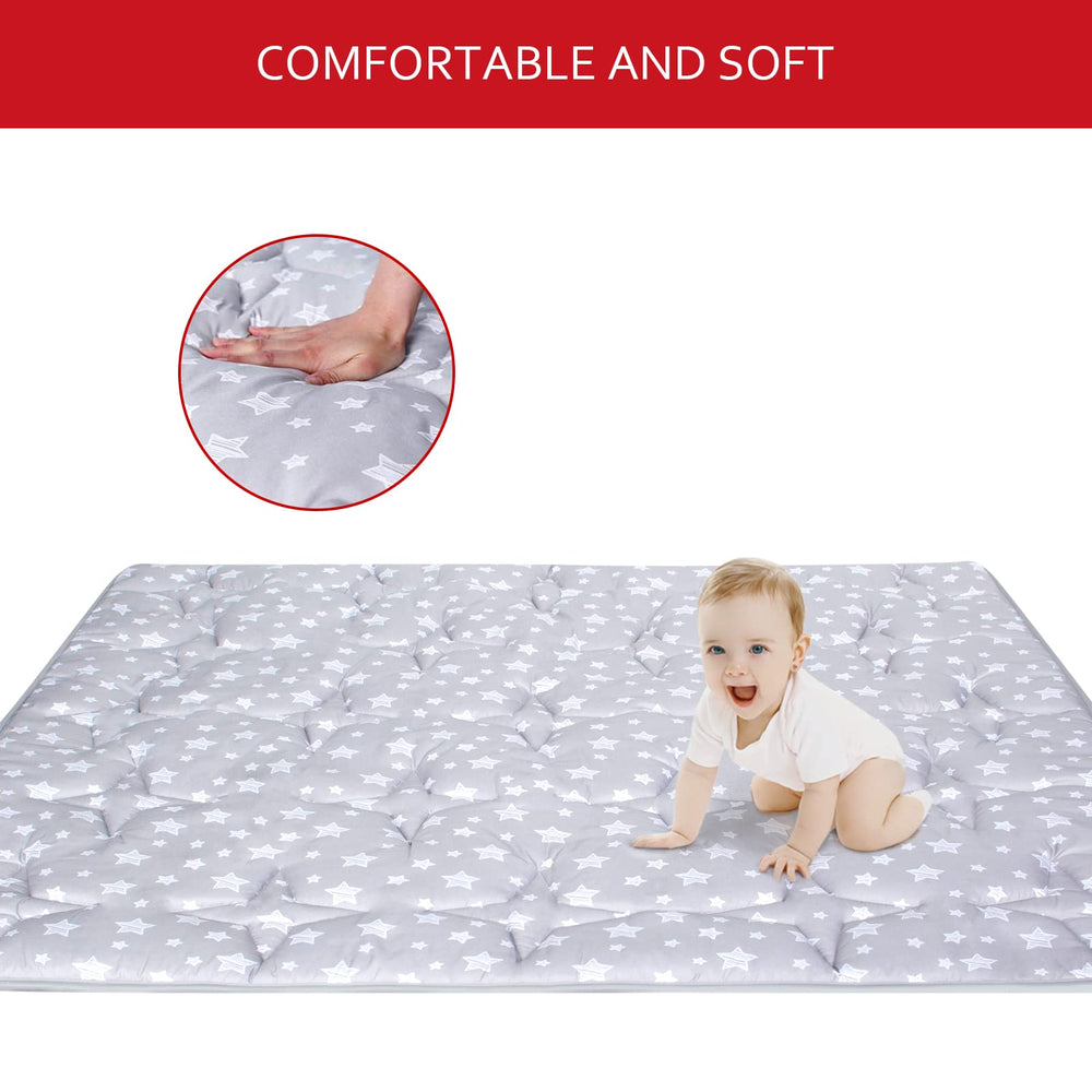 Moonsea soft-padding 50x50 mat provides cushioned crawling play.