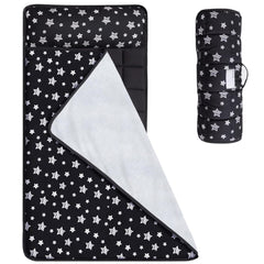 Moonsea toddler nap mat in black with roll-up design for portable nap time.