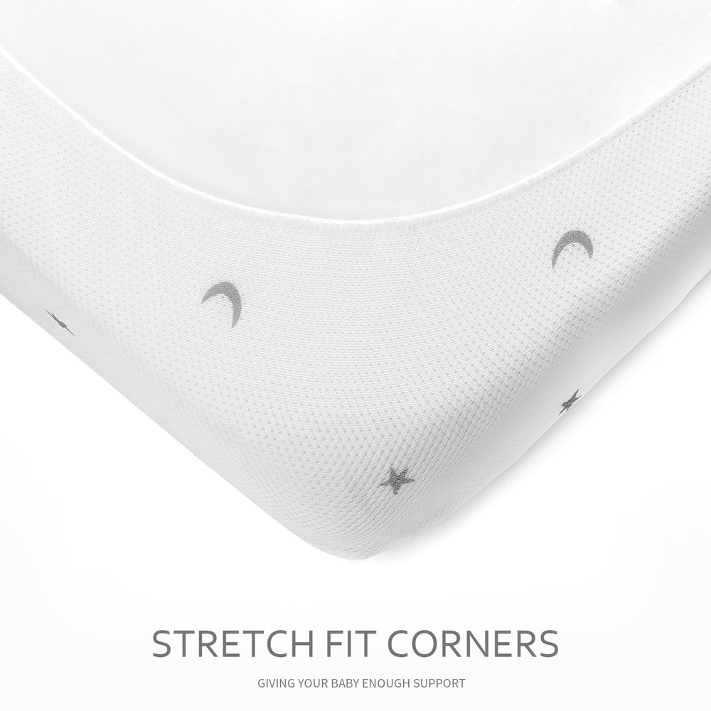 Moonsea crib sheet on Baby Bjorn Travel Crib Light for mess-free cleaning.
