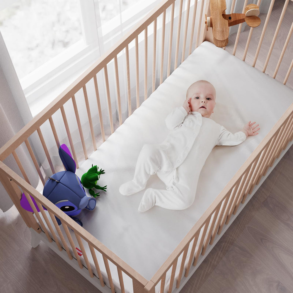 Moonsea two-pack crib encasement for convenient rotation and ongoing protection.