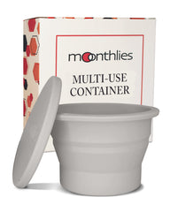 MOONTHLIES menstrual cup sterilizer in water enables portable on-the-go cleaning.