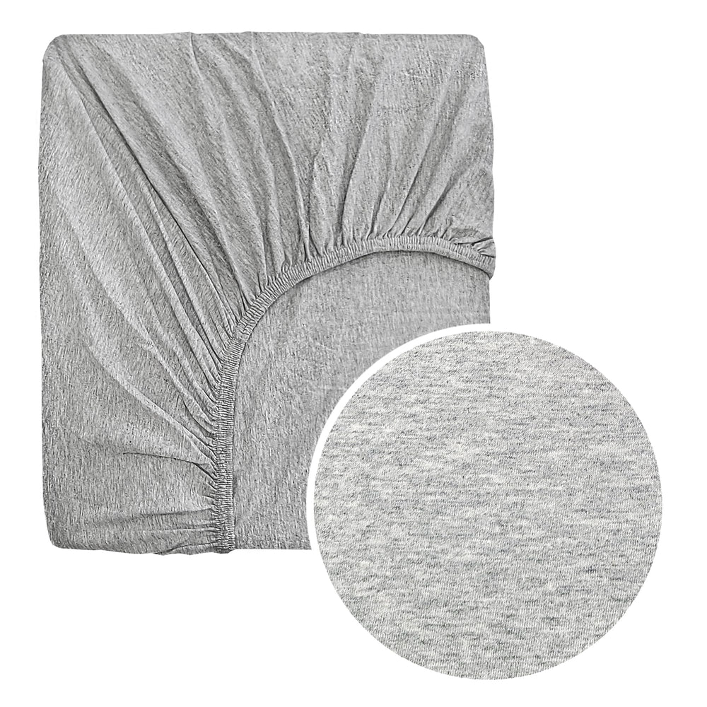 Moonybaby gray crib sheet on a neatly made crib for cozy sleep.