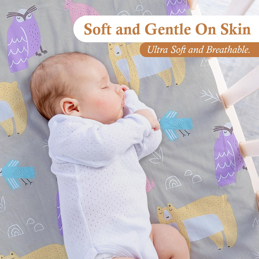 Moonybaby crib sheets are machine washable for easy care and quick cleanup.