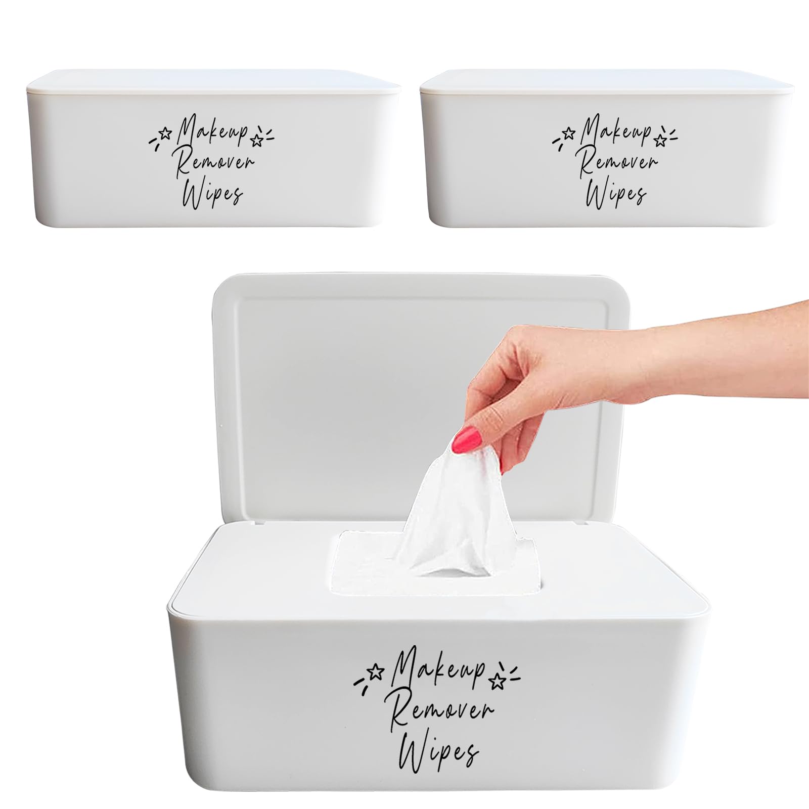 Moorfowl 3-pack makeup wipes dispenser front view showing compact, stylish storage
