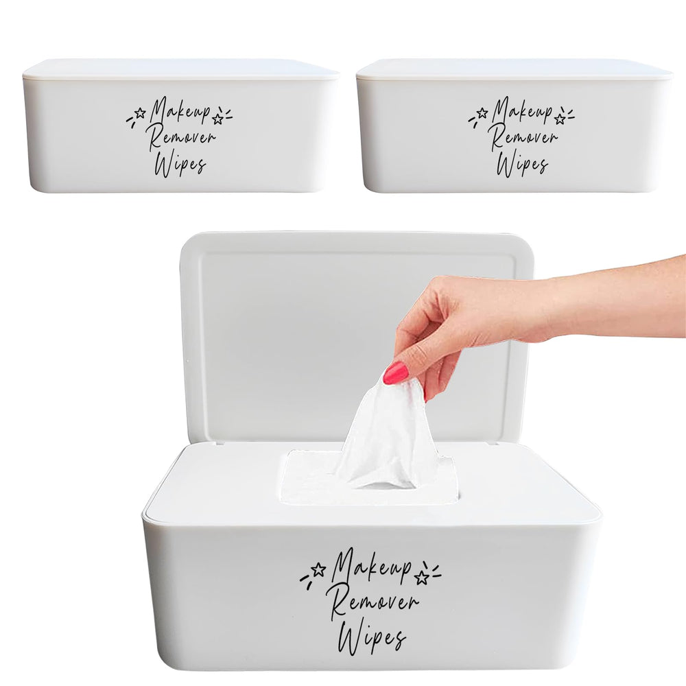 Moorfowl 3-pack makeup wipes dispenser front view showing compact, stylish storage