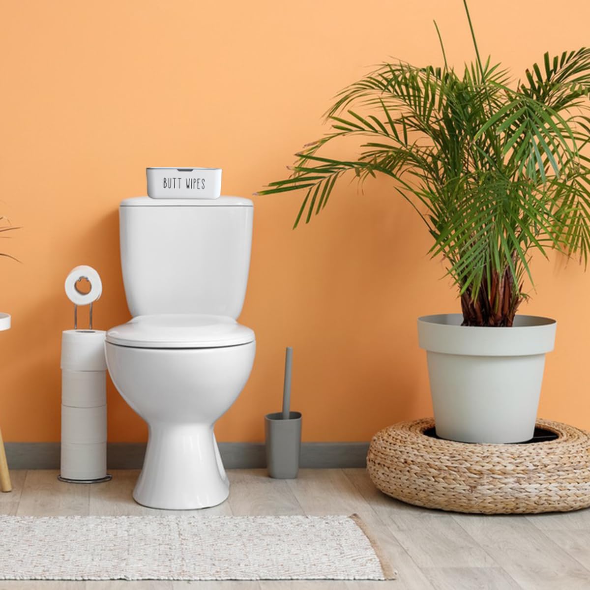 Moorfowl nursery decor in a clean bathroom setting