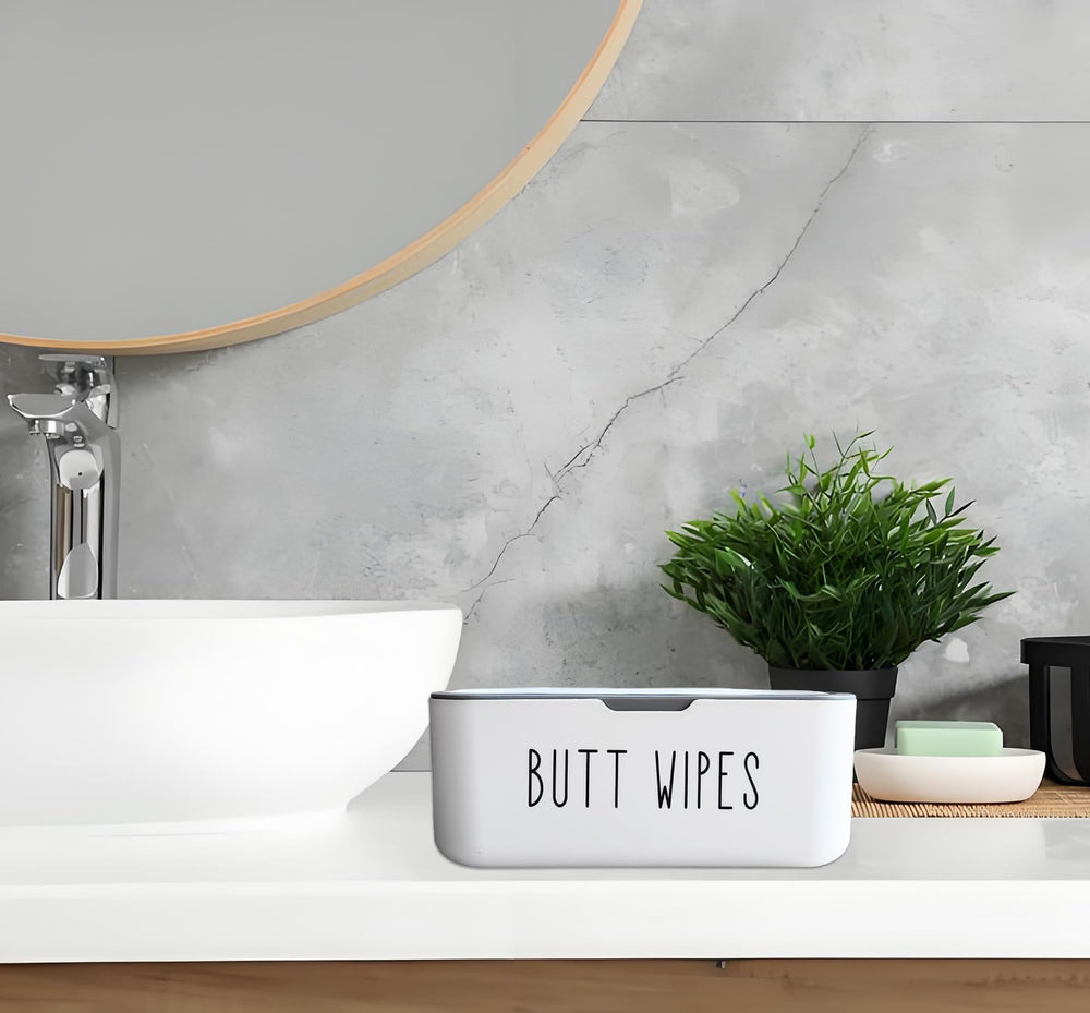 Moorfowl butt wipes container, open lid for one-handed access