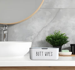 Moorfowl butt wipes container, open lid for one-handed access