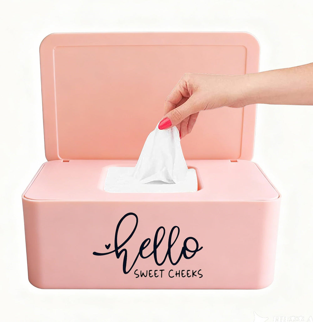 Moorfowl Hello Sweet Cheeks wipes holder in pink keeps wipes moist and accessible