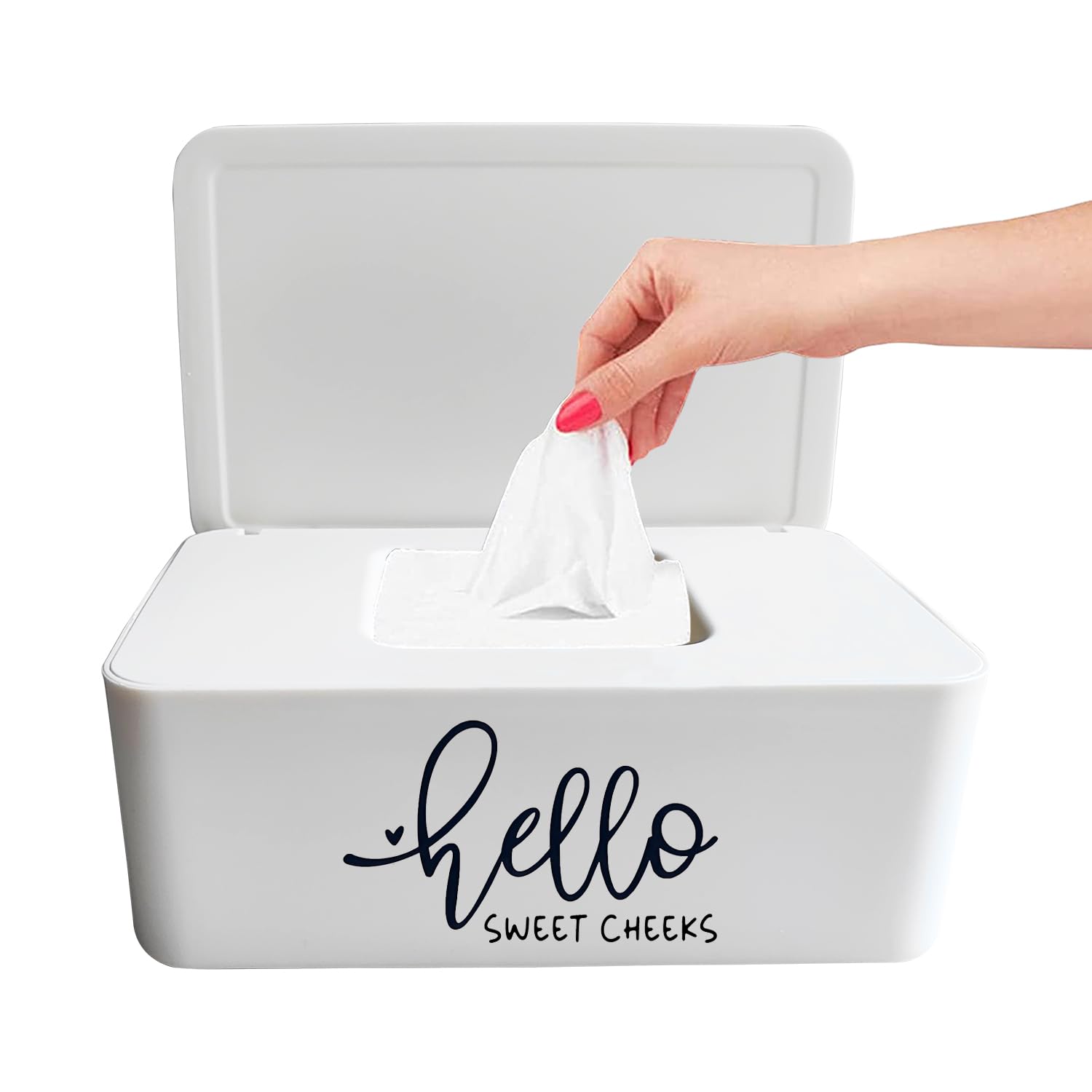 Moorfowl Hello Sweet Cheeks wipes holder showcases chic bathroom organization