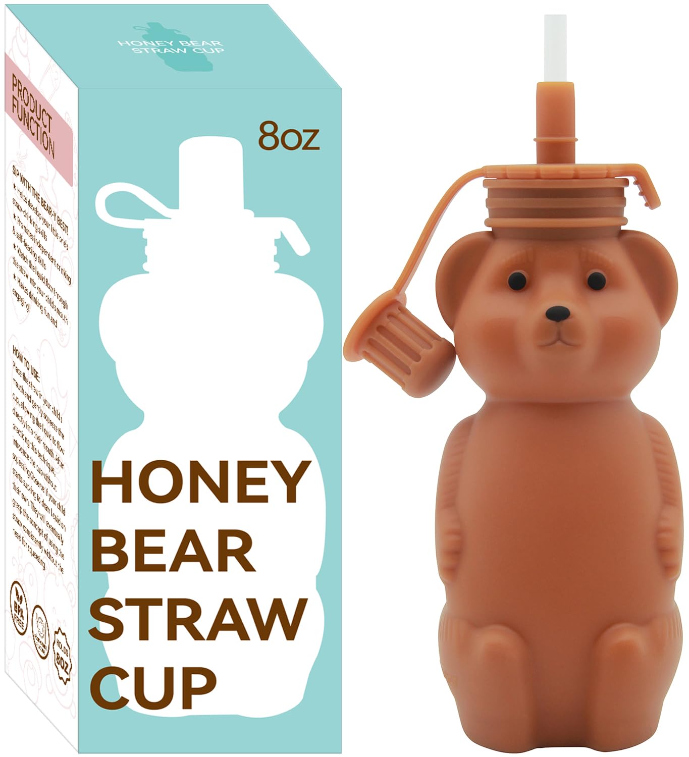 Mootikar Honey Bear cup front view with leak-proof lid for travel