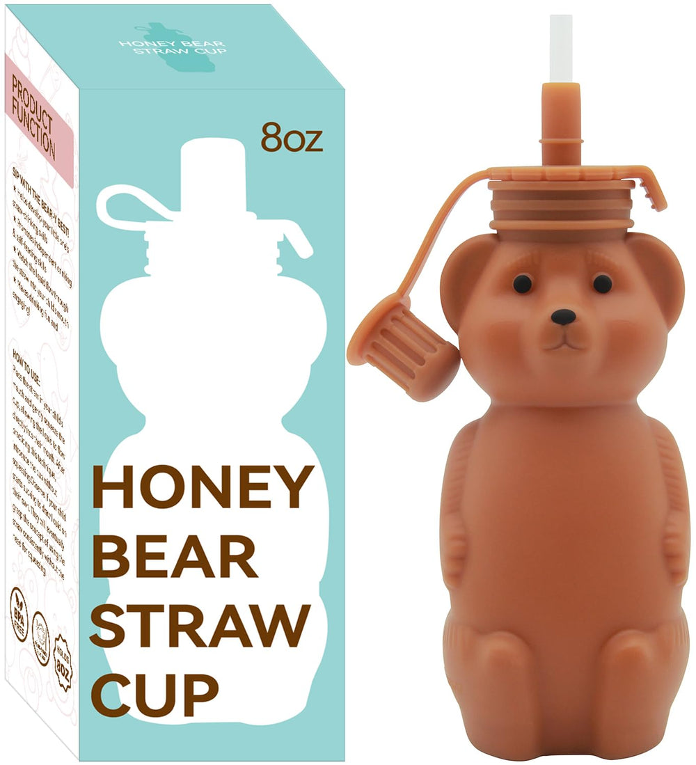 Mootikar Honey Bear cup front view with leak-proof lid for travel