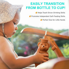 Mootikar Honey Bear cup with lid closed showing safety and spill prevention