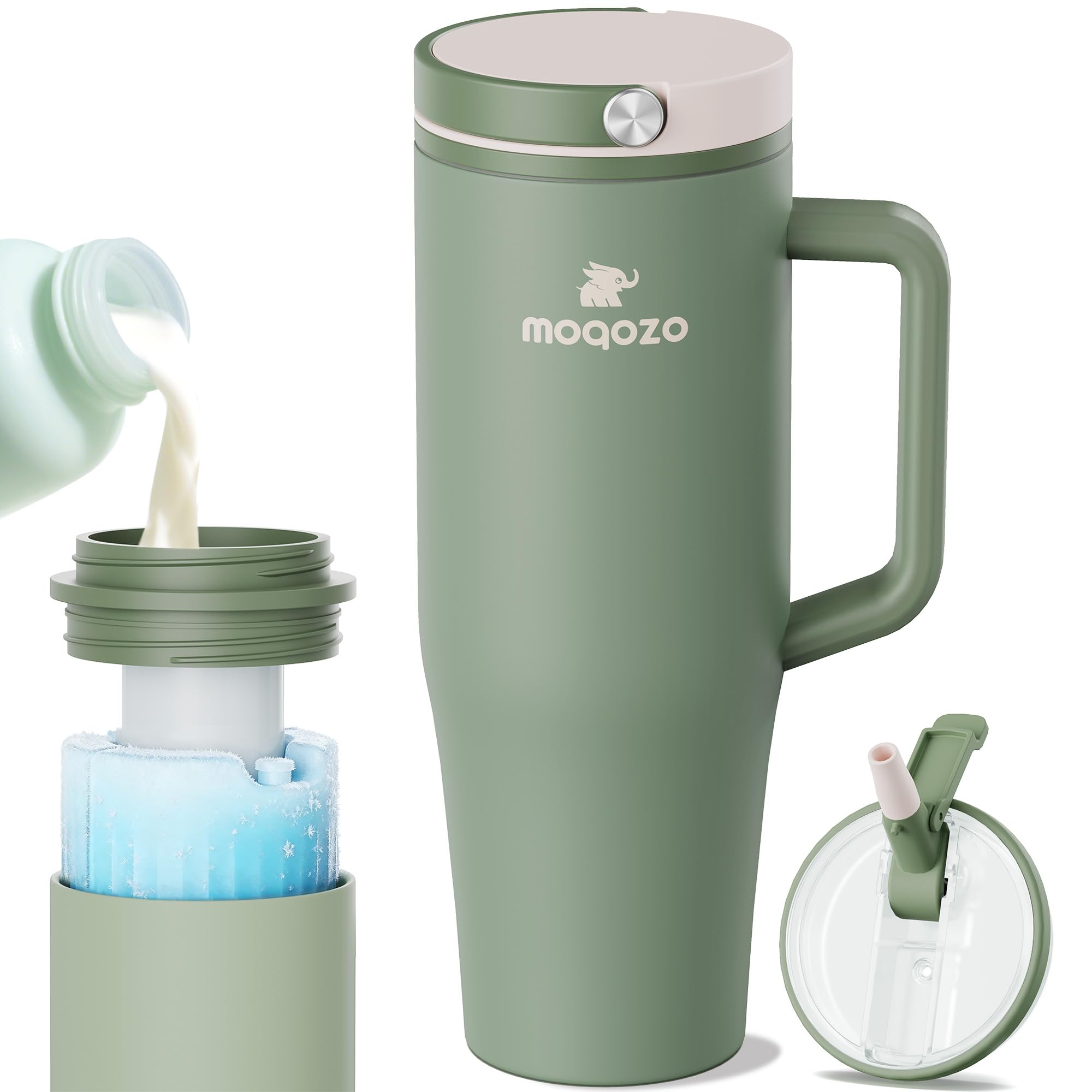 MOQOZO 40oz green breastmilk bottle ready for travel keeps milk fresh.