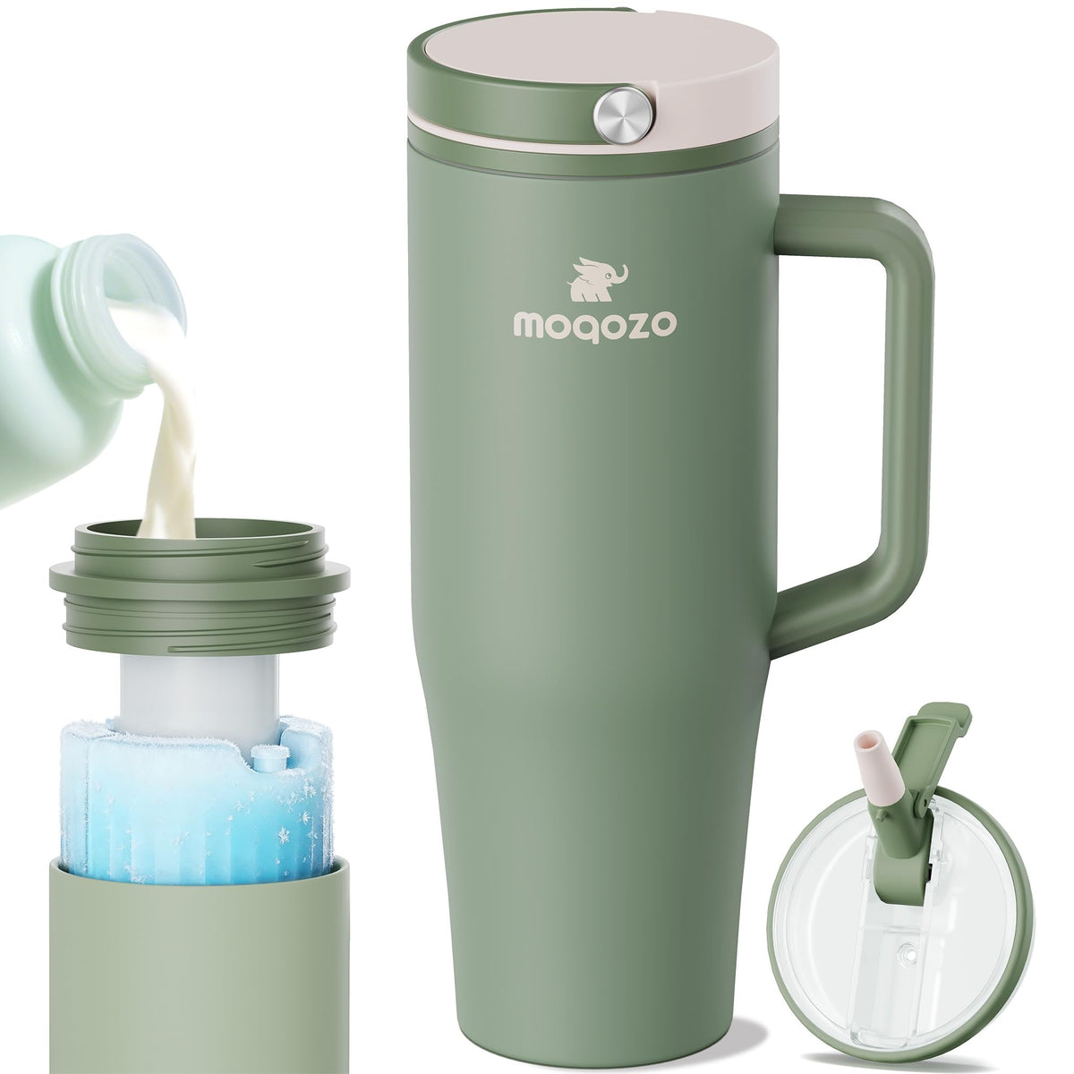 MOQOZO 40oz green breastmilk bottle ready for travel keeps milk fresh.