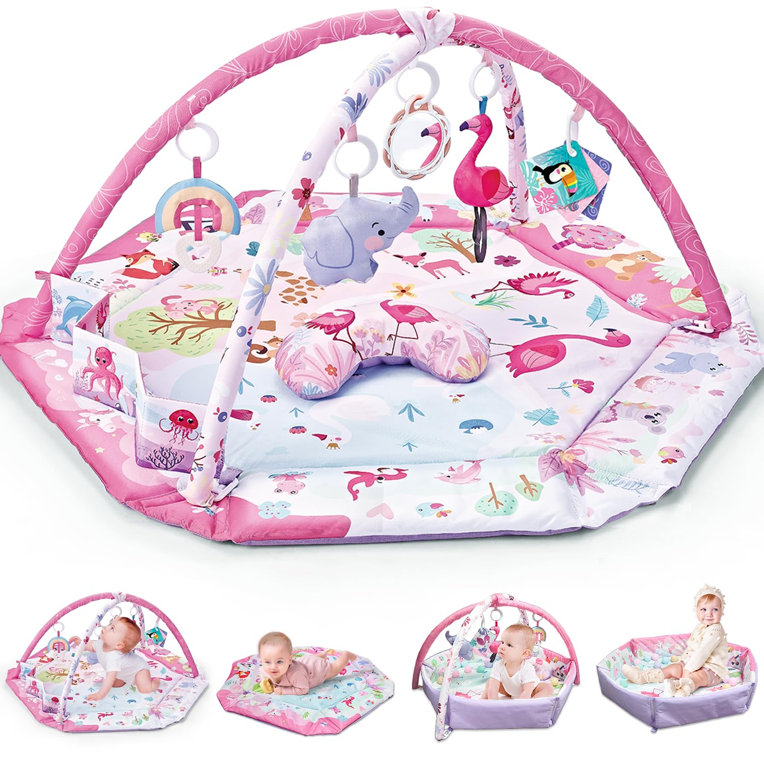Morabloomy 7-in-1 large activity mat overview for spacious tummy time