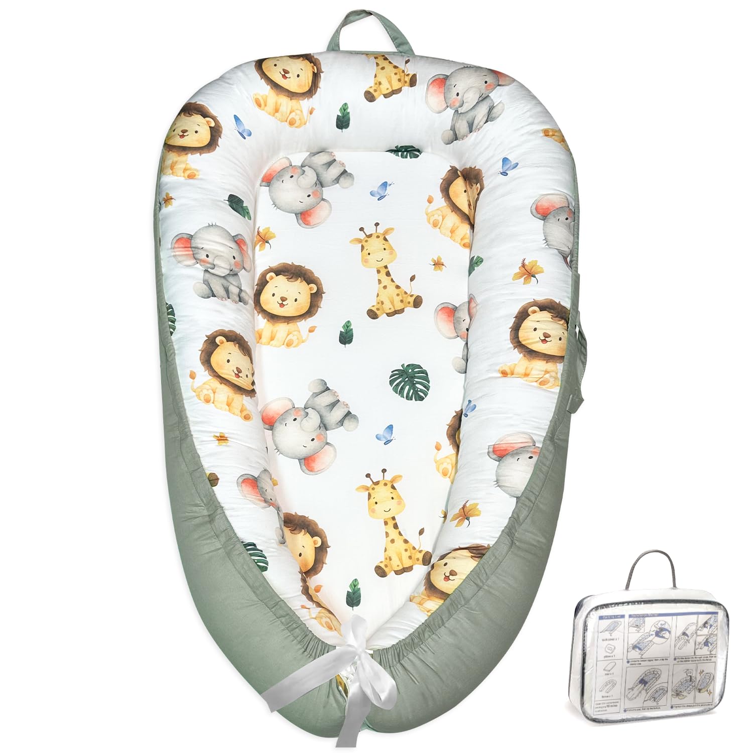 Morabloomy portable baby lounger shown for supervised play and tummy time.