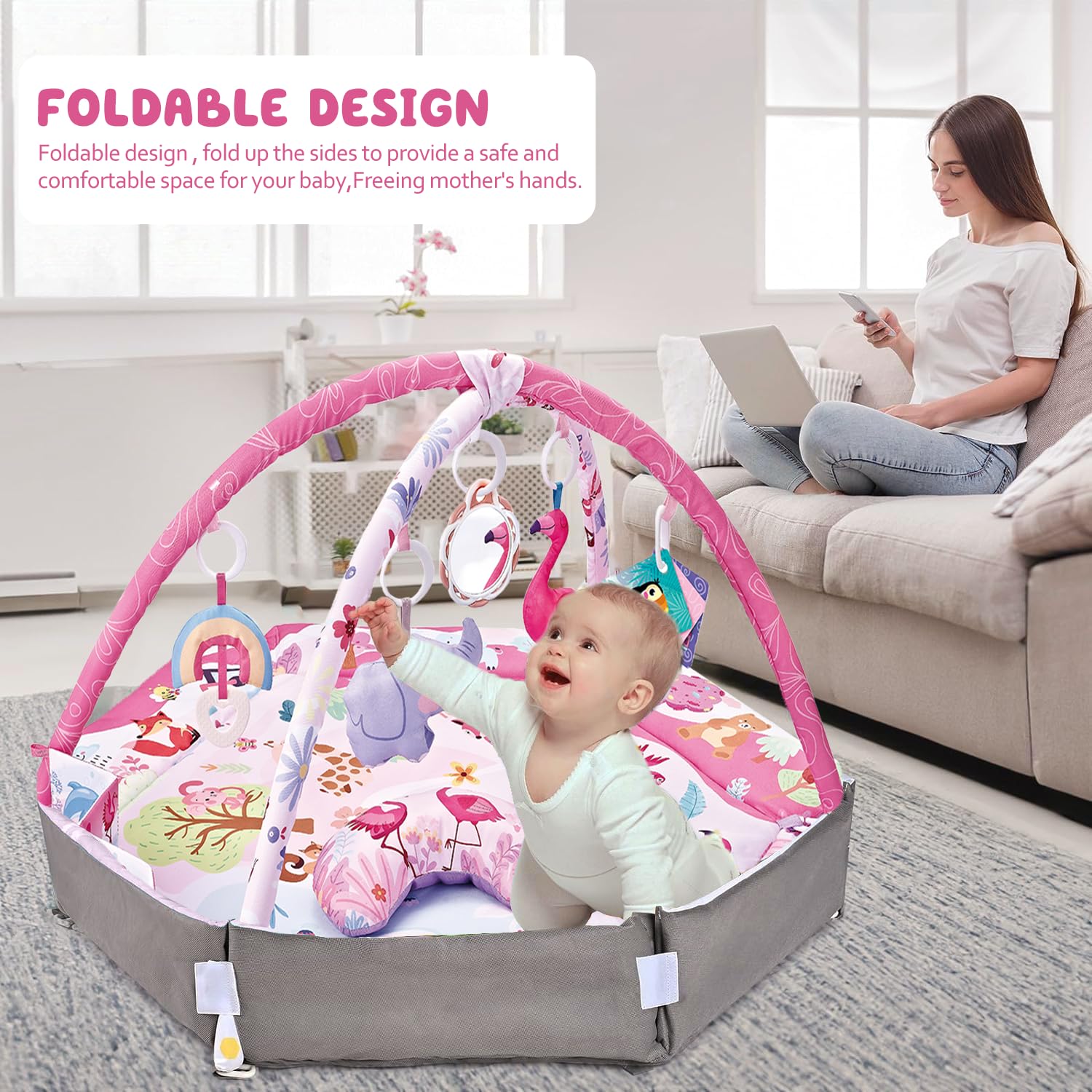 Morabloomy soft mat with crystal velvet attachments for gentle baby touch