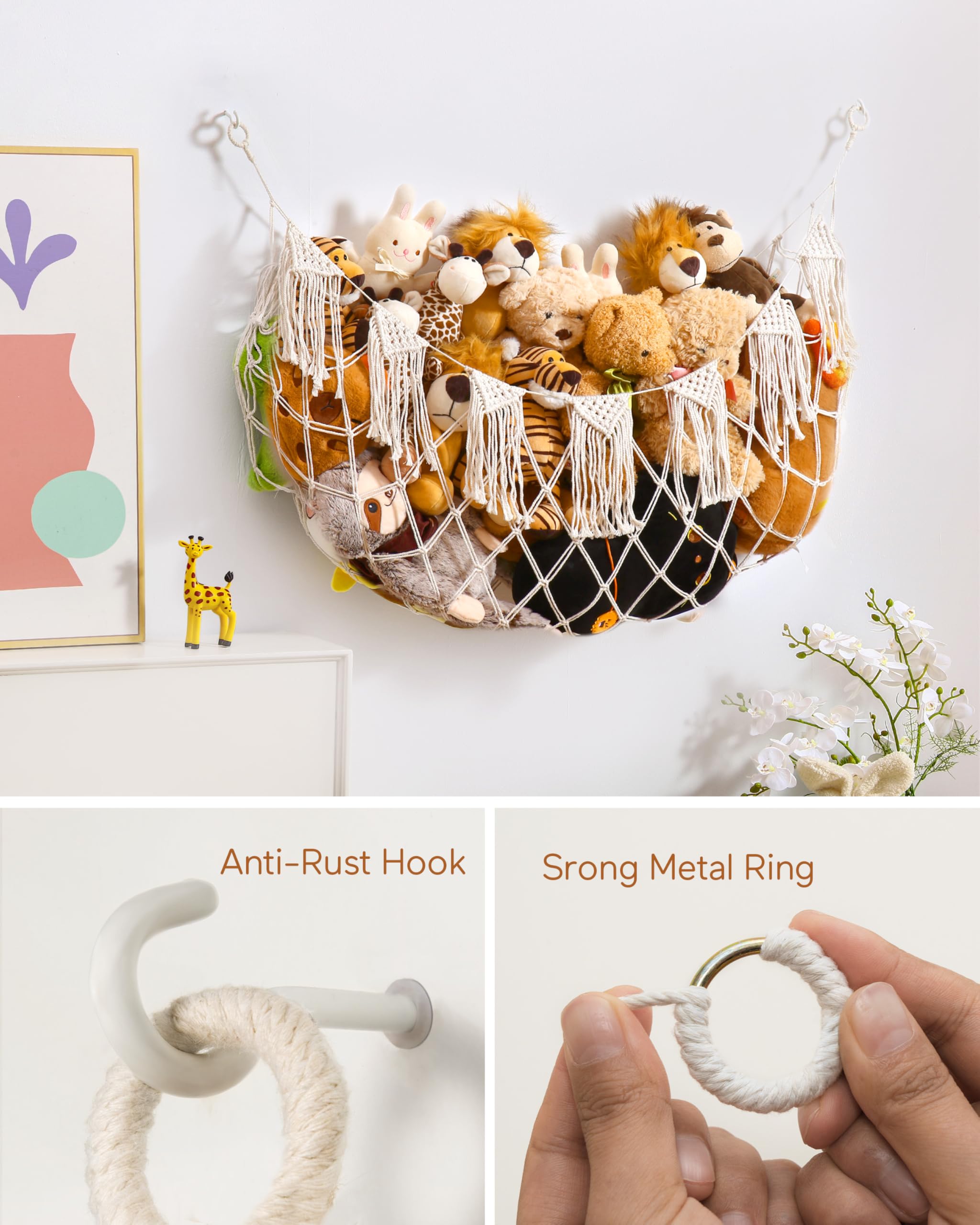 MORCCO boho style plush net with removable lights adds decorative storage