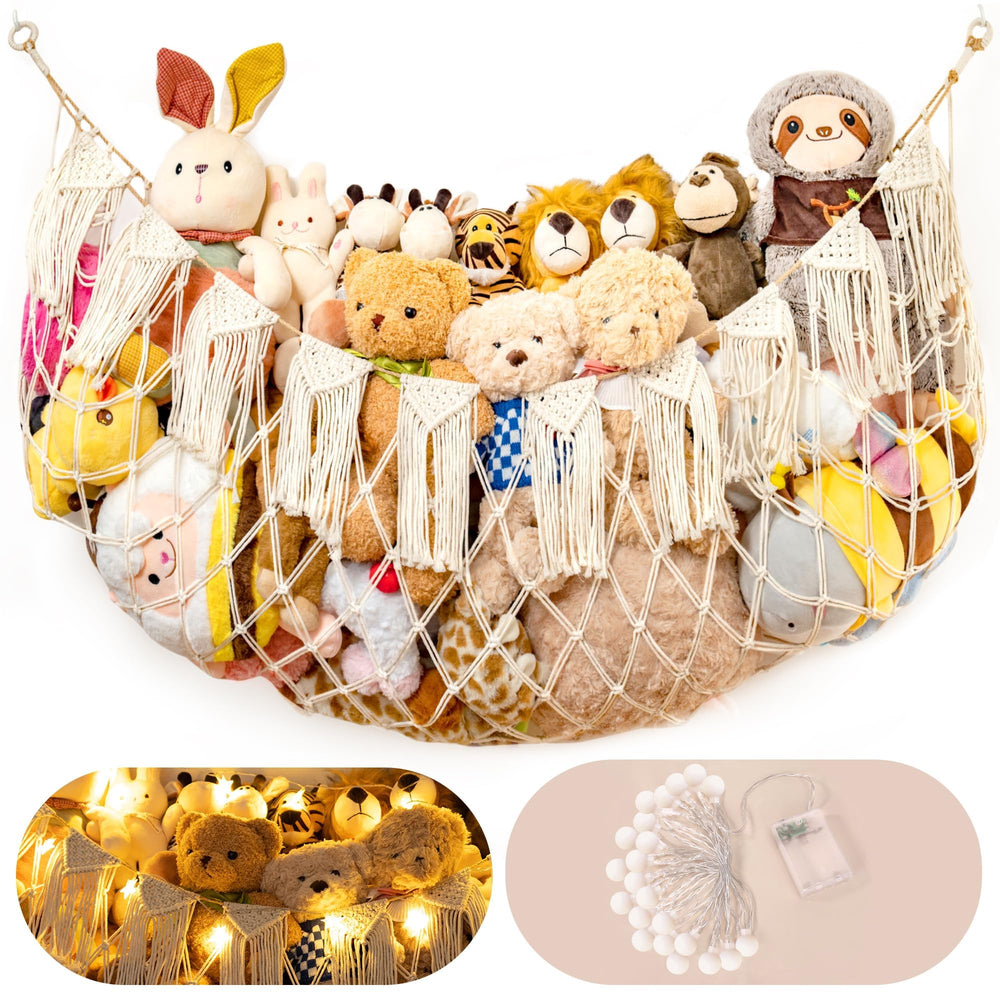 MORCCO stuffed animal hammock wall mount in white keeps toys organized and saves space.