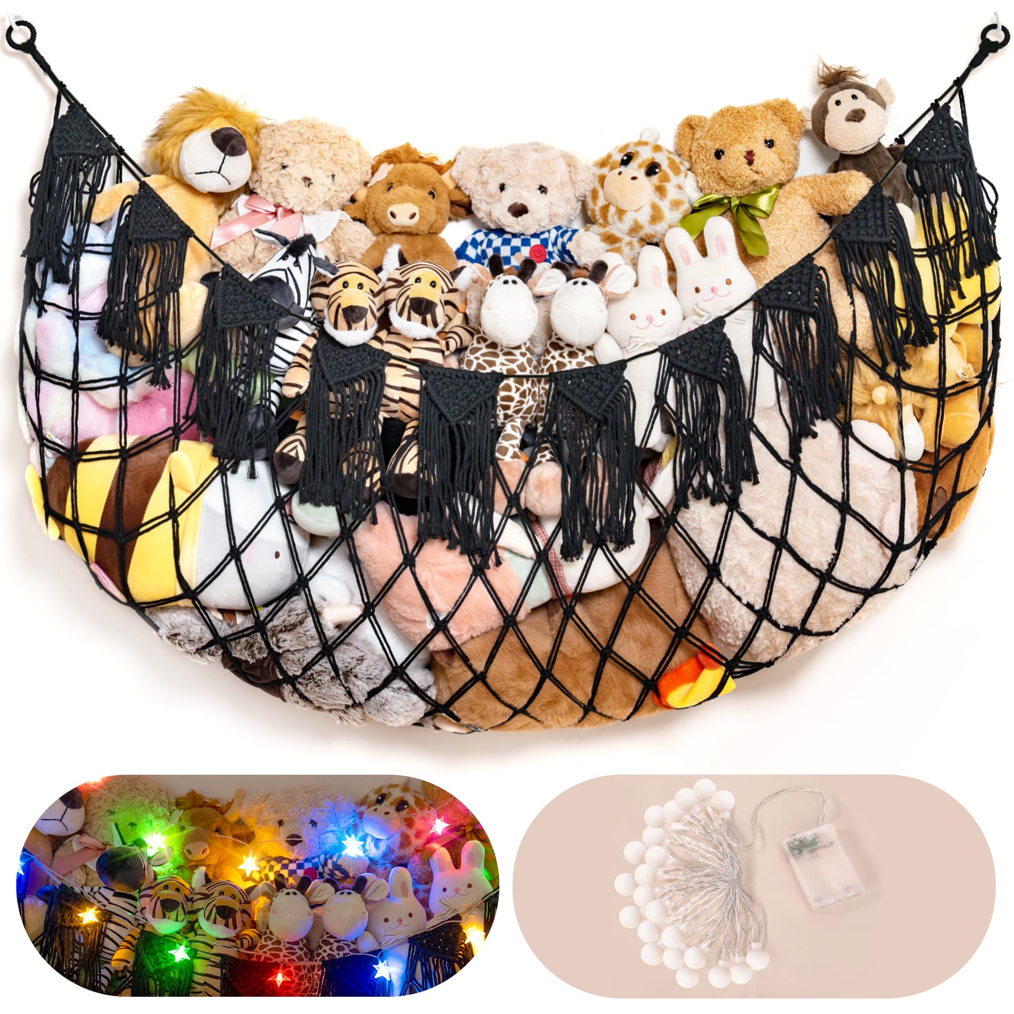 MORCCO stuffed animal hammock wall-mounted display keeps plush toys neatly organized and accessible.