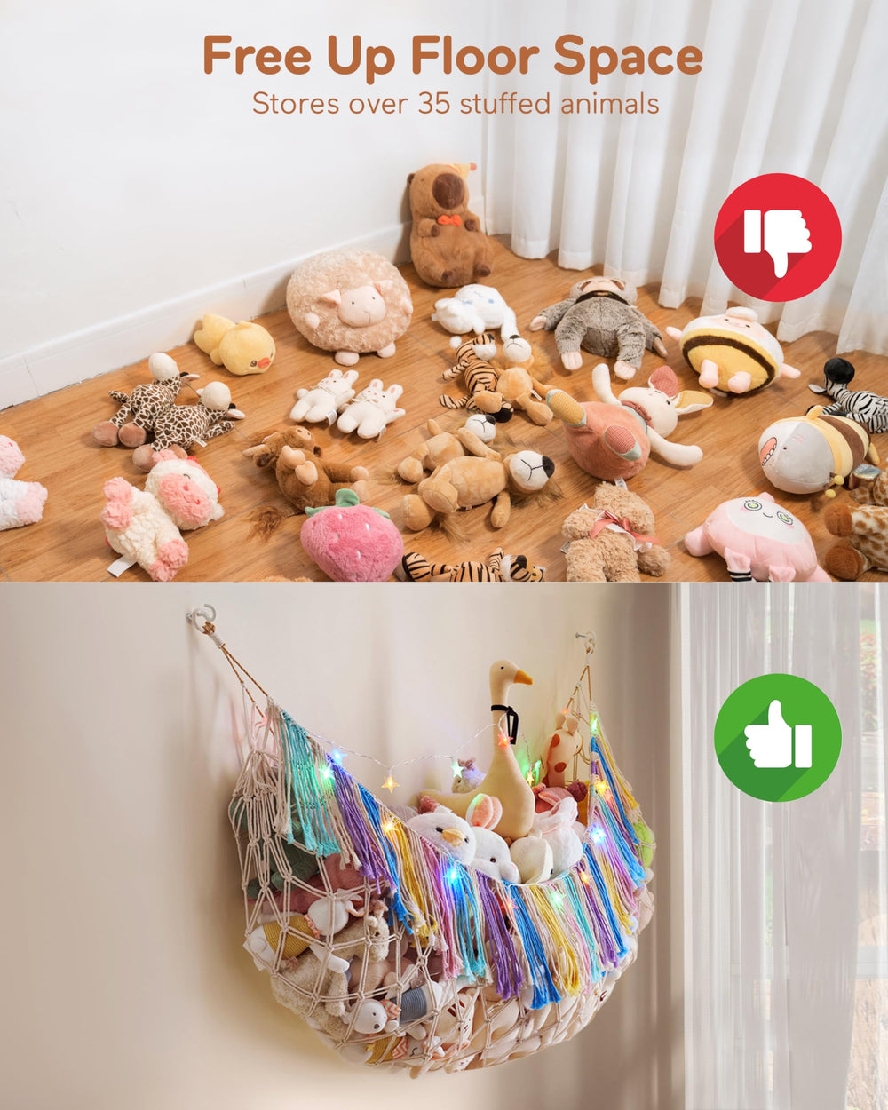 MORCCO dorm room space saver with wall-mounted toy net