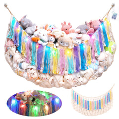 MORCCO stuffed animal hammock net mounted on wall showing plush storage solution