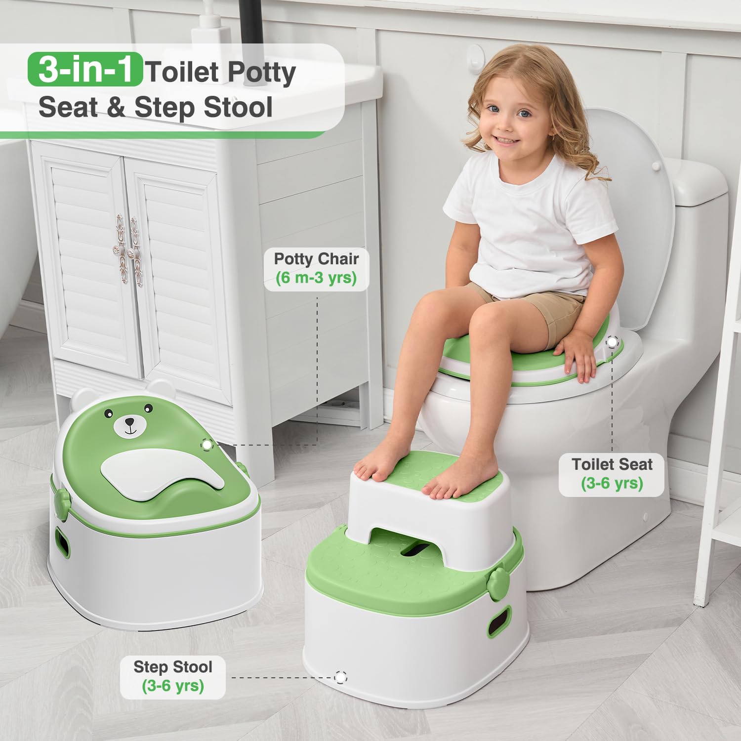 MoreFeel 3-in-1 potty side view showing height and stable base