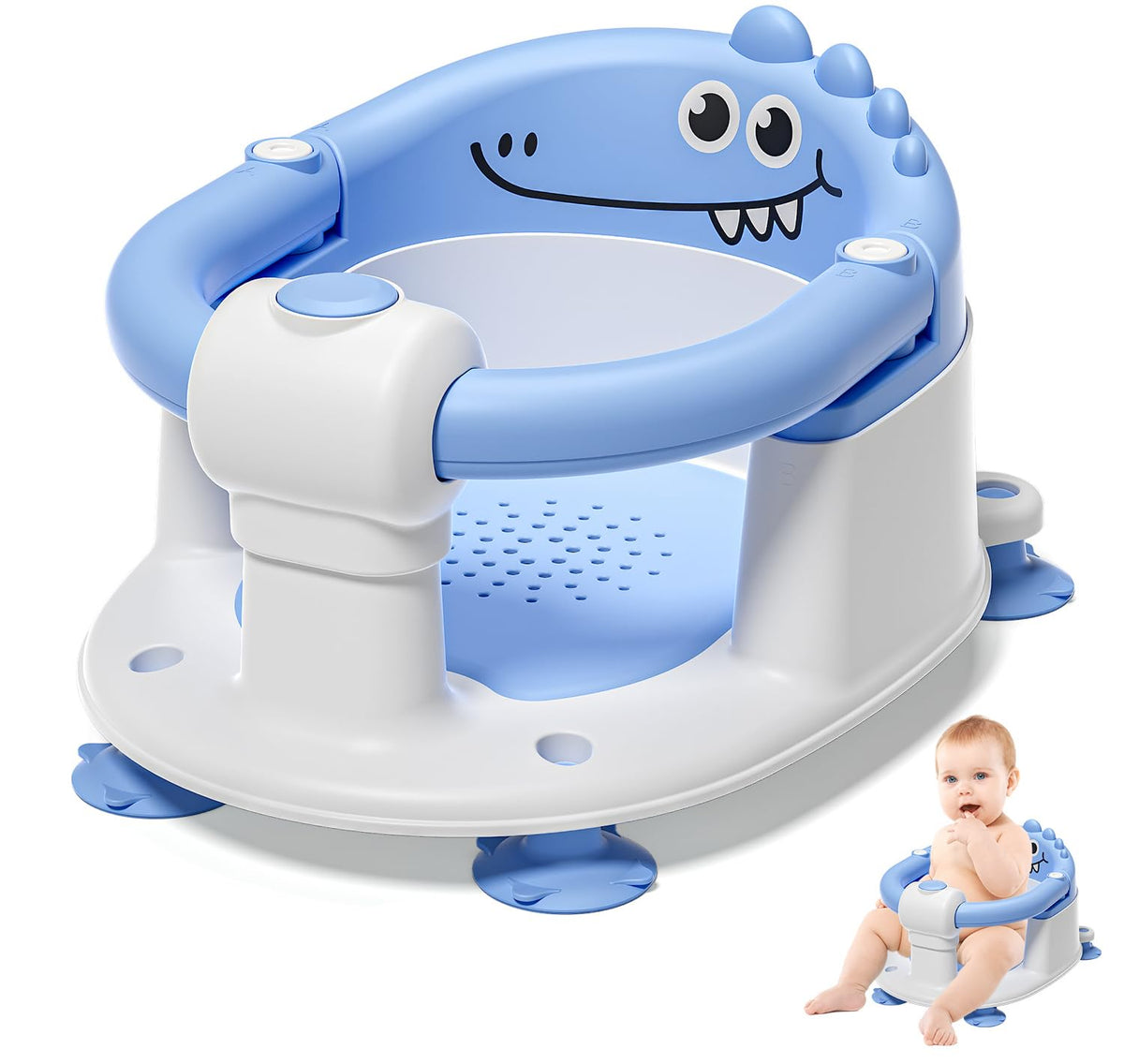 MoreFeel baby bath seat with four suction cups for secure tub bathing.