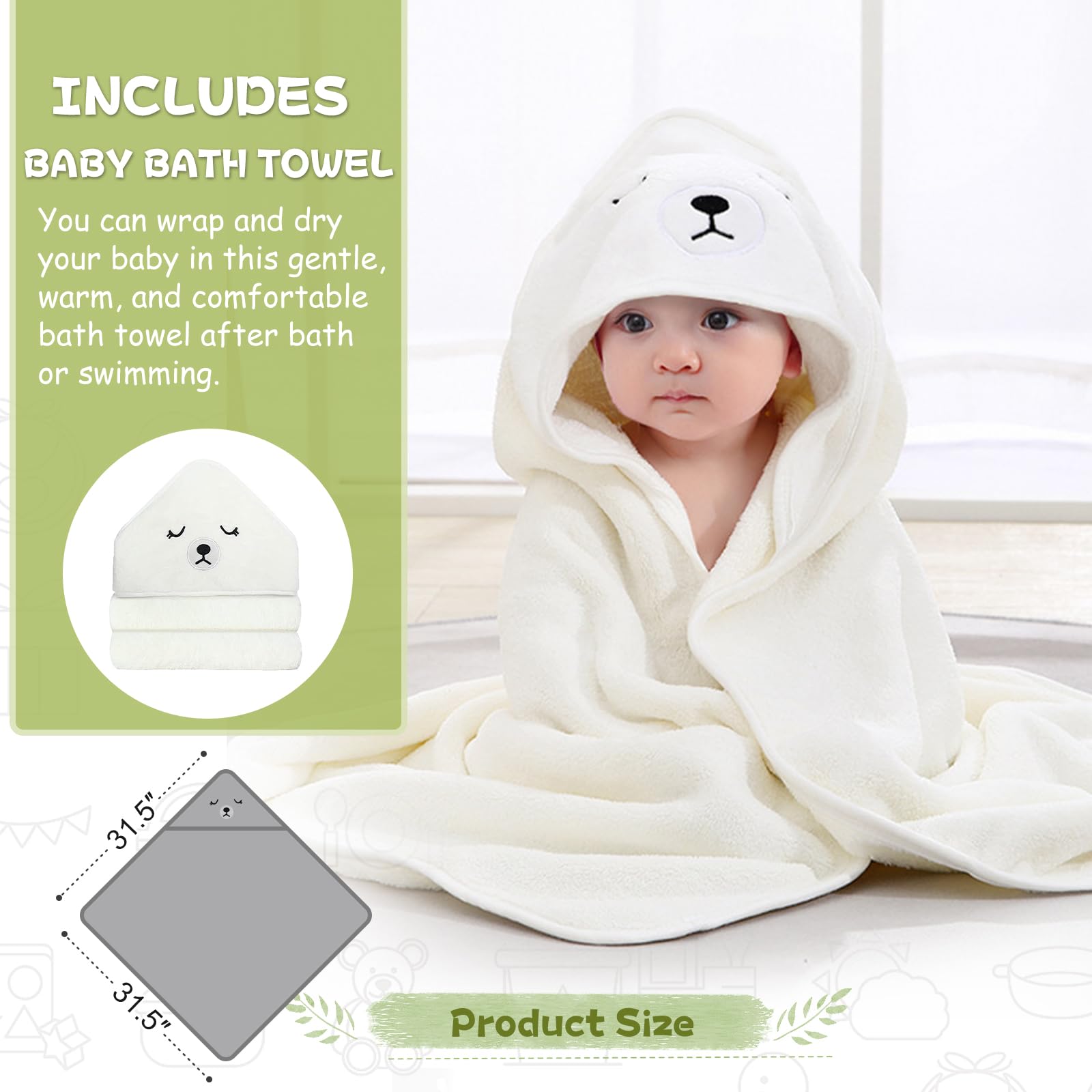 MoreFeel hooded towel for baby drying softly after a bath.