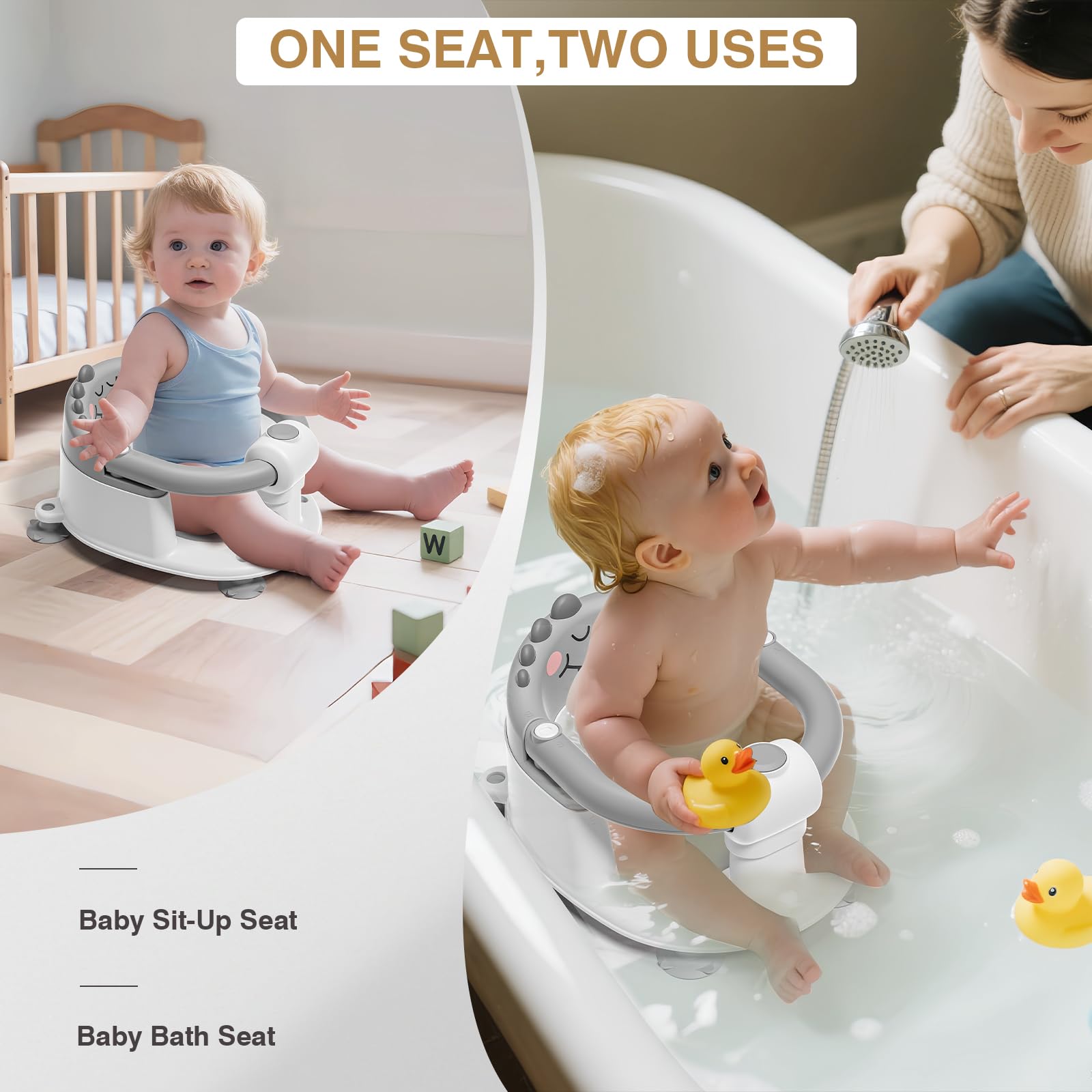 MoreFeel bath seat features a dinosaur design for fun while providing safety.