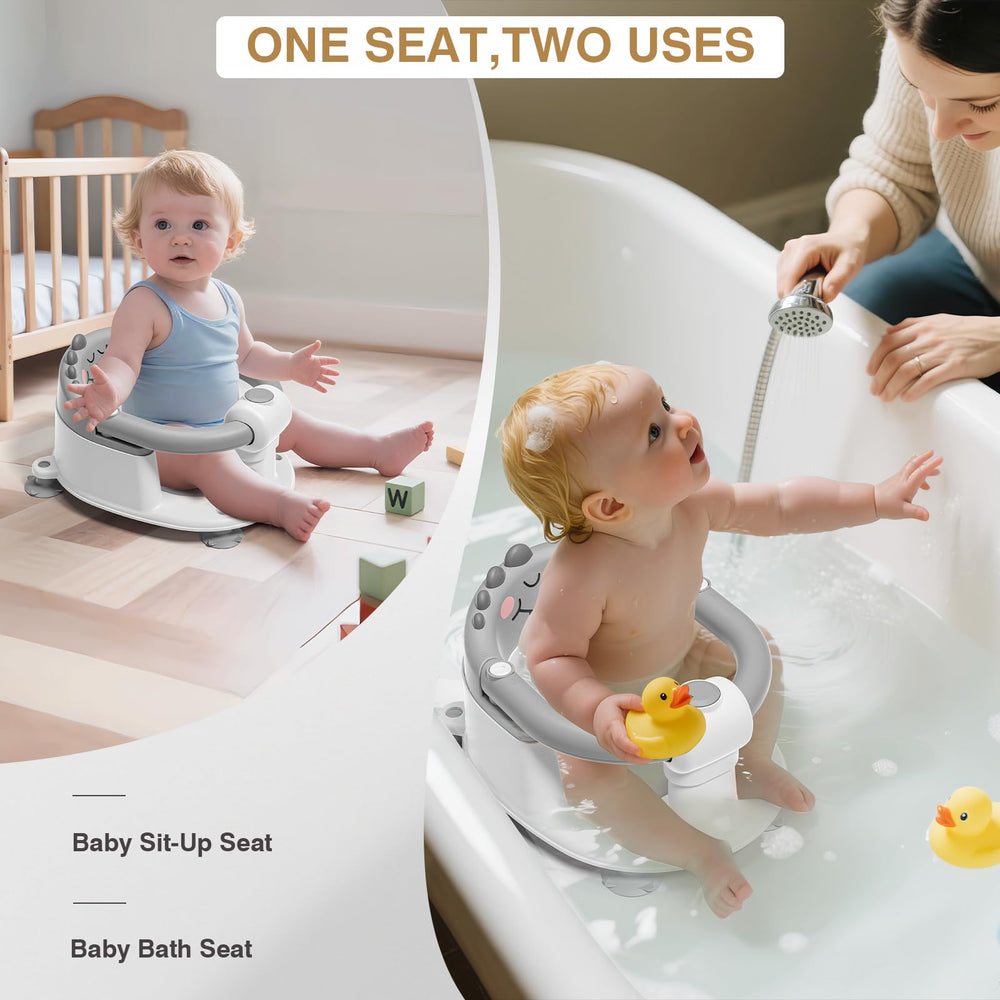 MoreFeel bath seat features a dinosaur design for fun while providing safety.