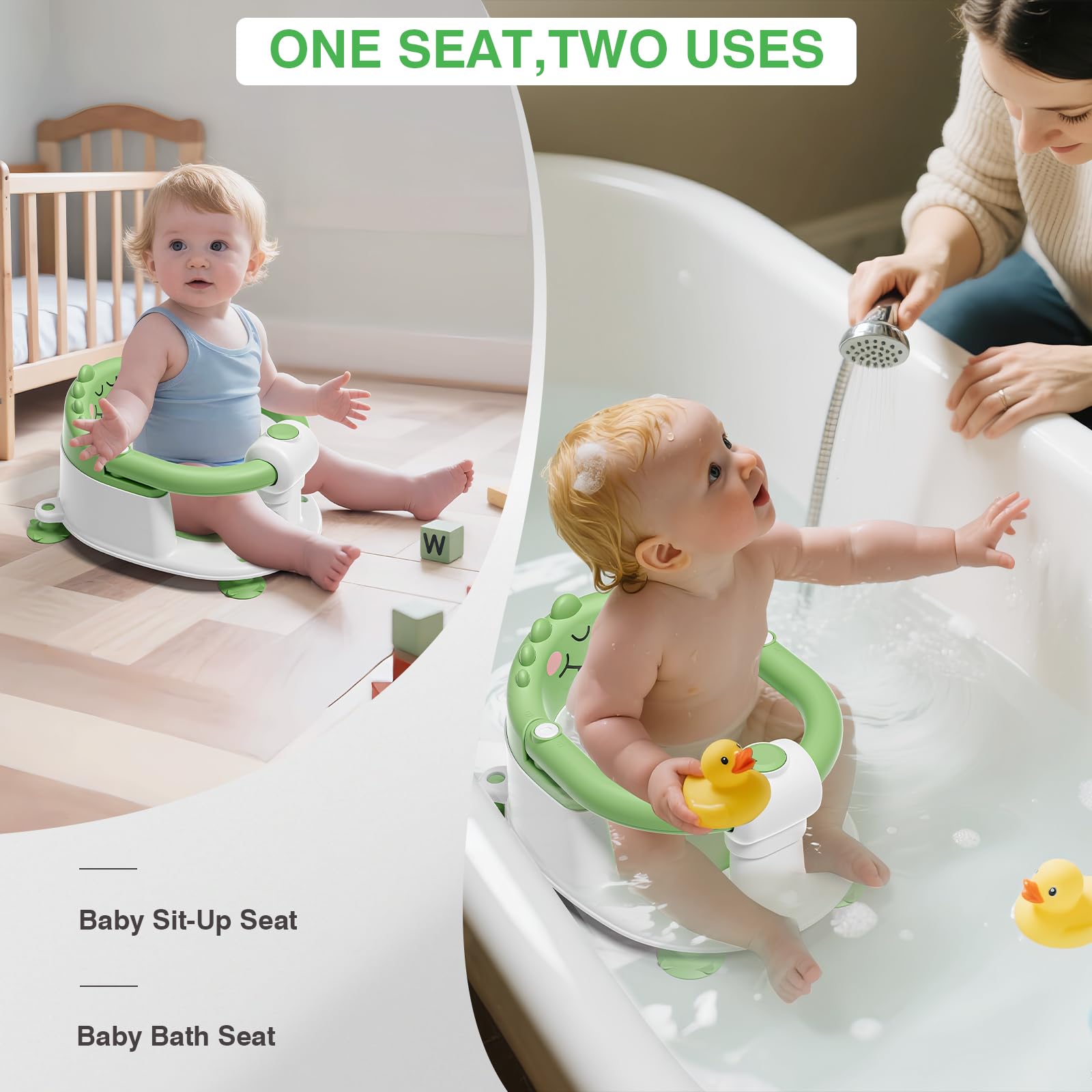MoreFeel bath seat with suction cups keeps baths stable on smooth surfaces.