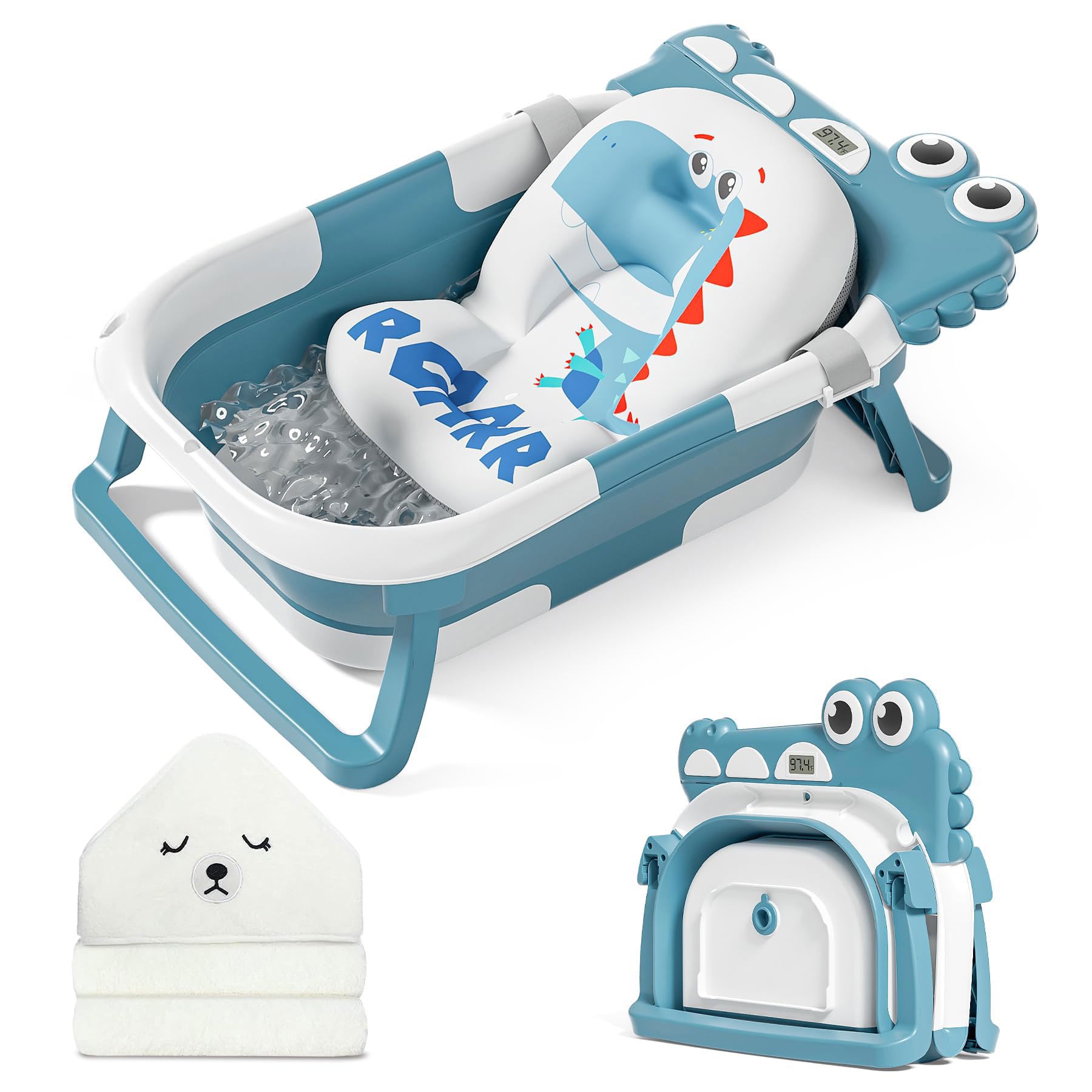 MoreFeel collapsible baby bathtub setup for compact storage and quick bath routines