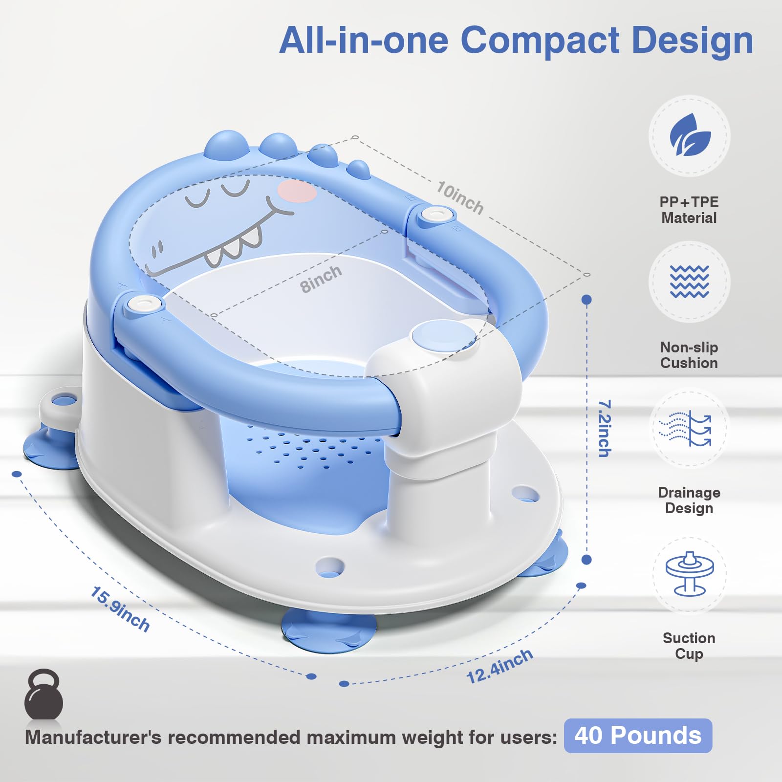 MoreFeel dinosaur-themed bath seat adds playful bath time excitement.