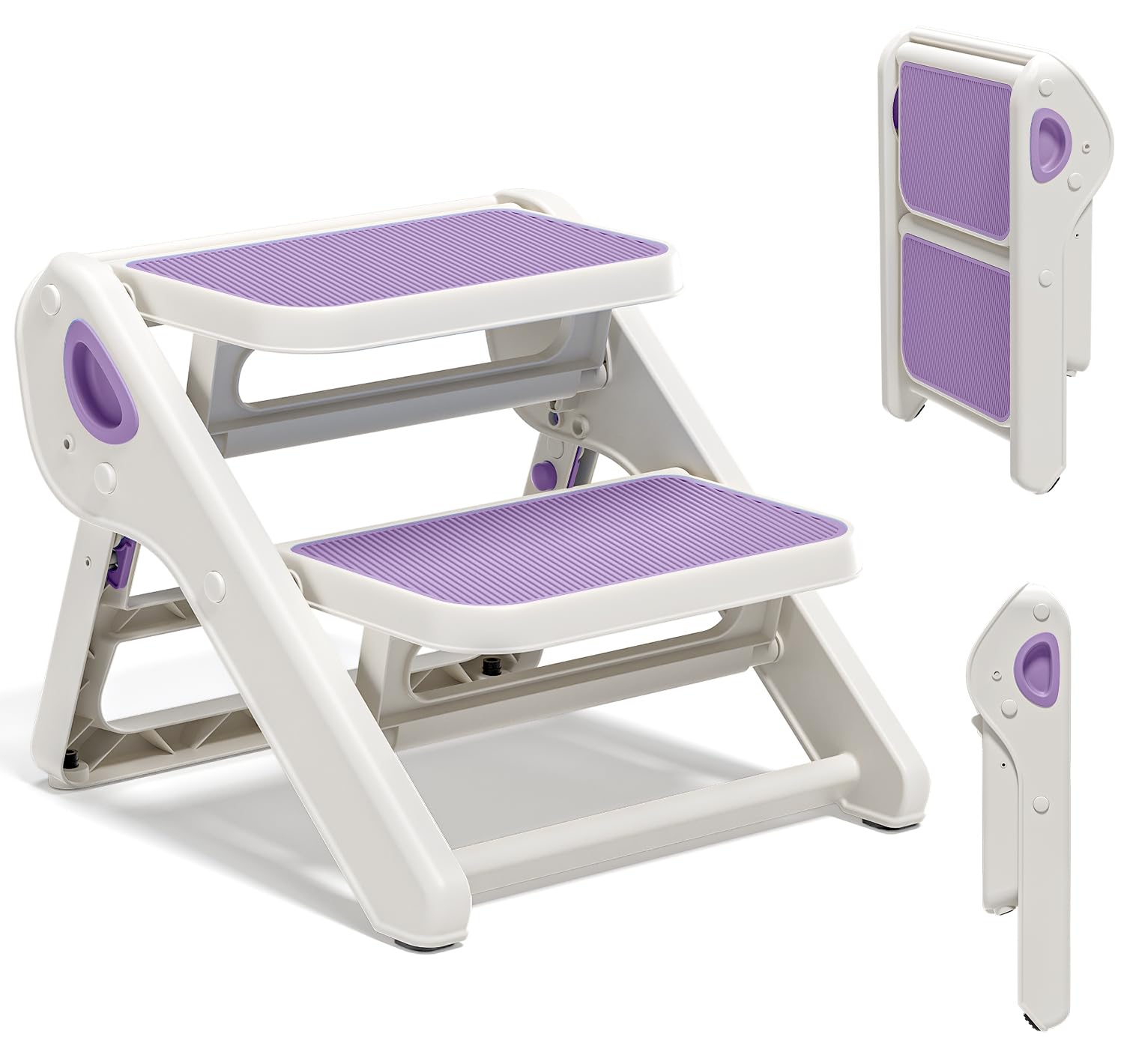 MoreFeel foldable toddler stool, front view, non-slip surface for safe sink access.