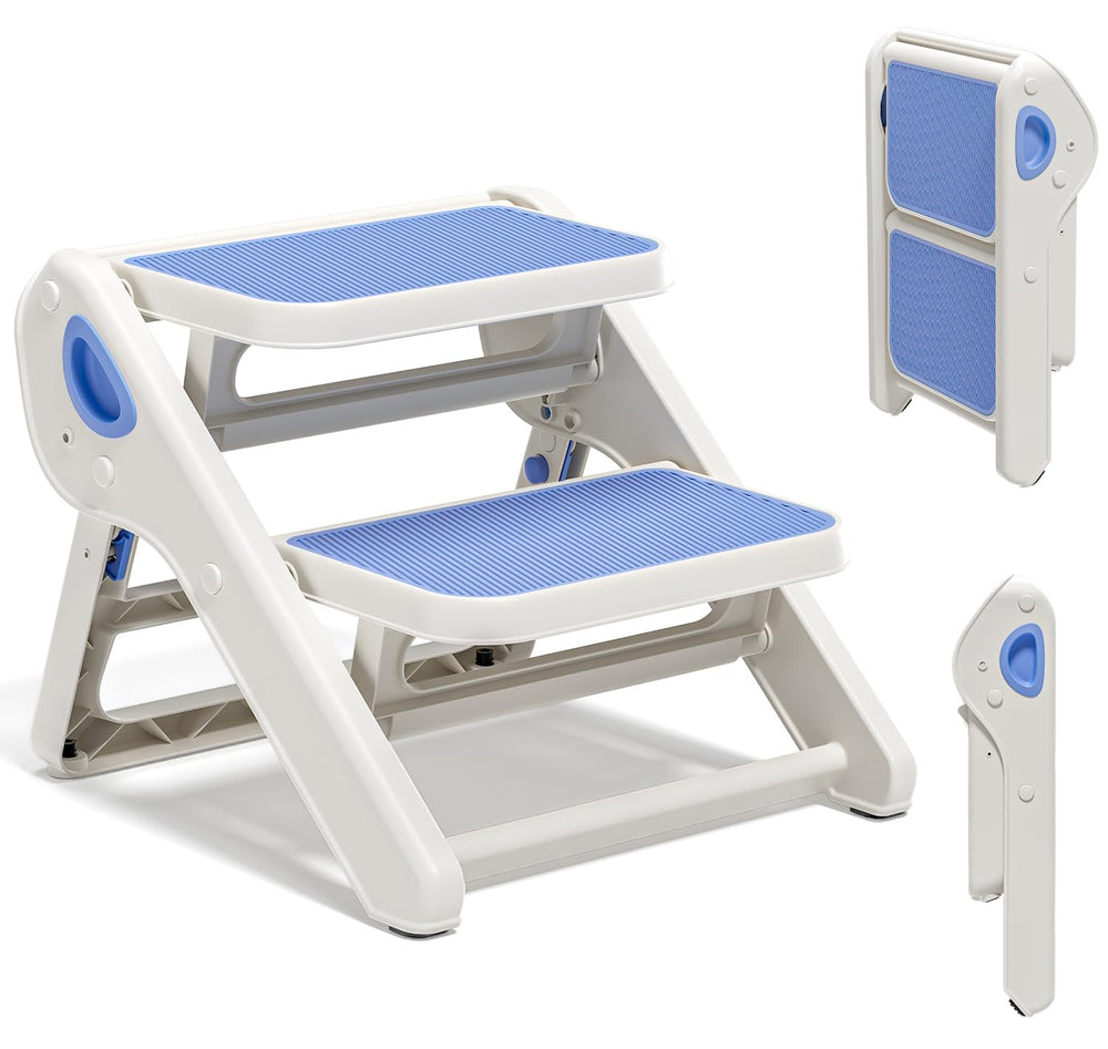 MoreFeel foldable toddler stool beside kitchen sink for easy reach